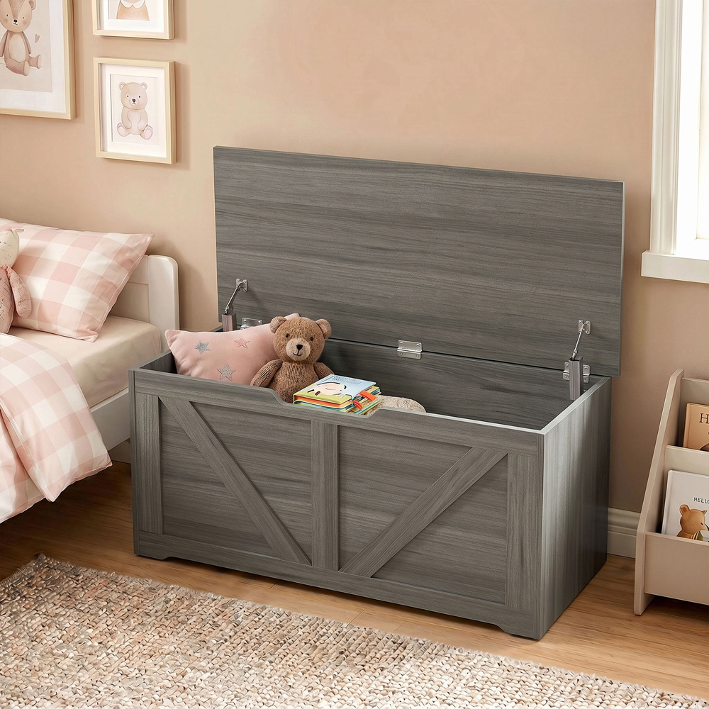 HOMCOM 127L Dark Grey Storage Trunk with Safety Hinges Image 3