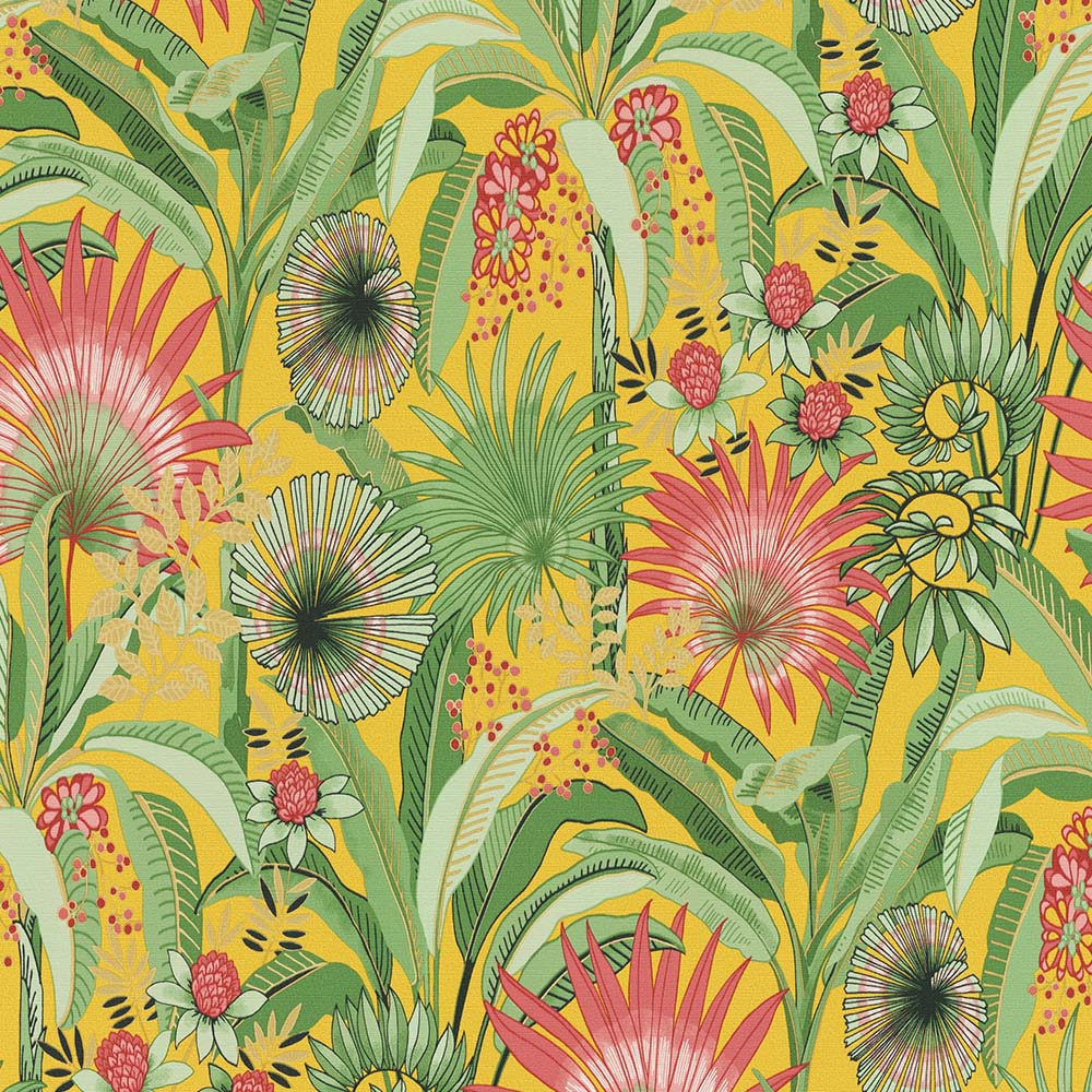 Erismann Martinique Tropical Floral Yellow Non Woven Wallpaper Image 1