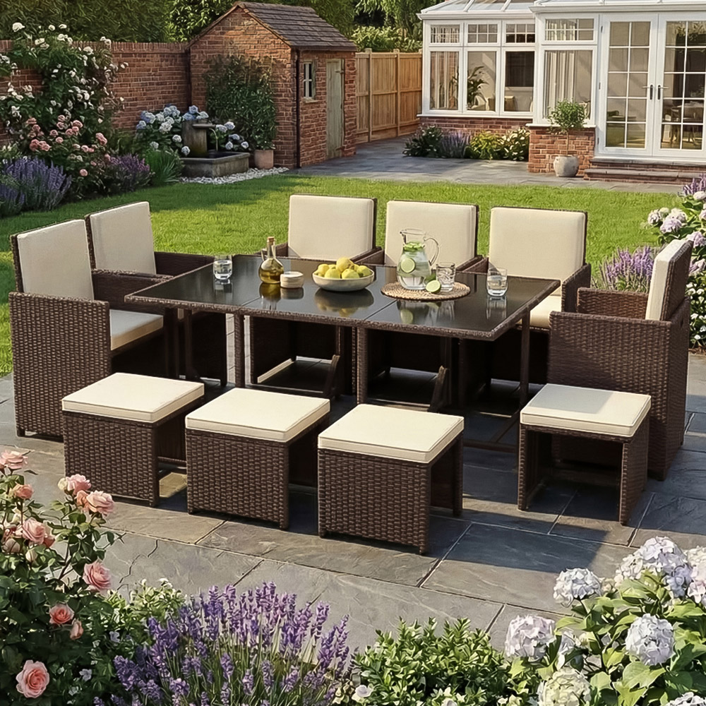 GARDEN VIDA Cuba Rattan Effect 10 Seater Garden Dining Set Brown Image 1