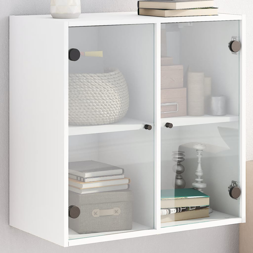 vidaXL 2 Glass Door White Wall Cabinet Image 1