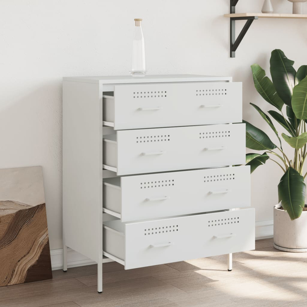 vidaXL 4 Drawer White Steel Sideboard Image 3