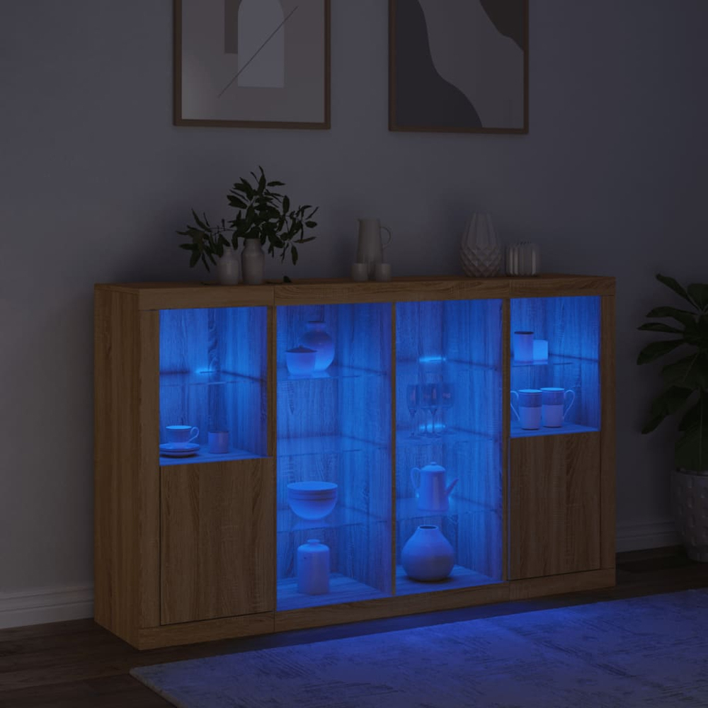 vidaXL 2 Door 12 Shelf Sonoma Oak LED Sideboard 3 Piece Image 8
