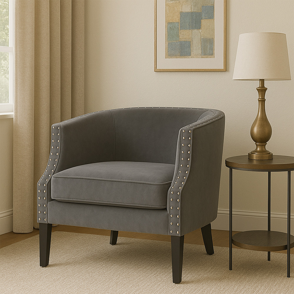 Premier Housewares Larissa Grey Velvet Studded Chair Image 6
