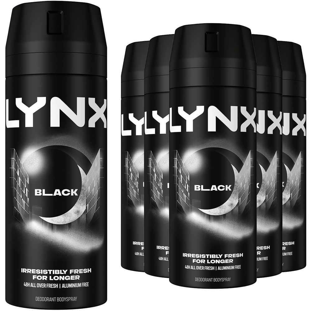 Lynx Black Frozen Pear and Cedarwood 48H Protection Deodorant Body Spray 150ml 6 Pack Image 1