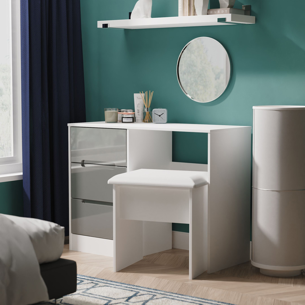 Crowndale Monaco 3 Drawer Grey Gloss and White Vanity Dressing Table Ready Assembled Image 7