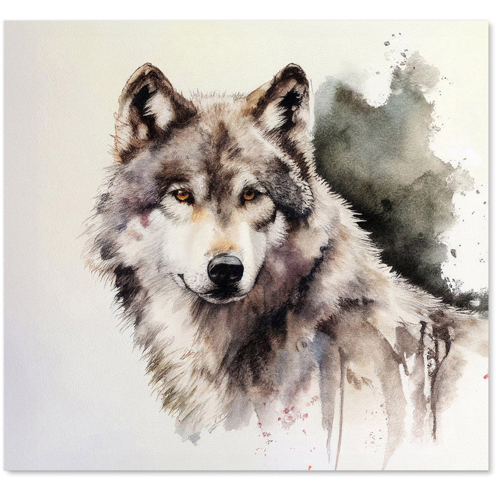 Warren Reed Designer Loyal Wolf Watercolour Glass Kitchen Splashback 65 x 70cm Image 2