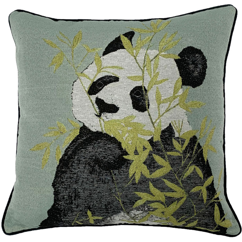 furn. Pandas Green Jacquard Cushion Image 1