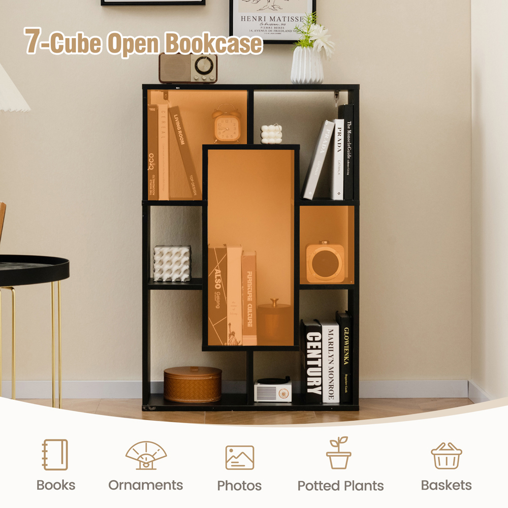Costway 7 Shelf Black Geometric Bookshelf Image 5