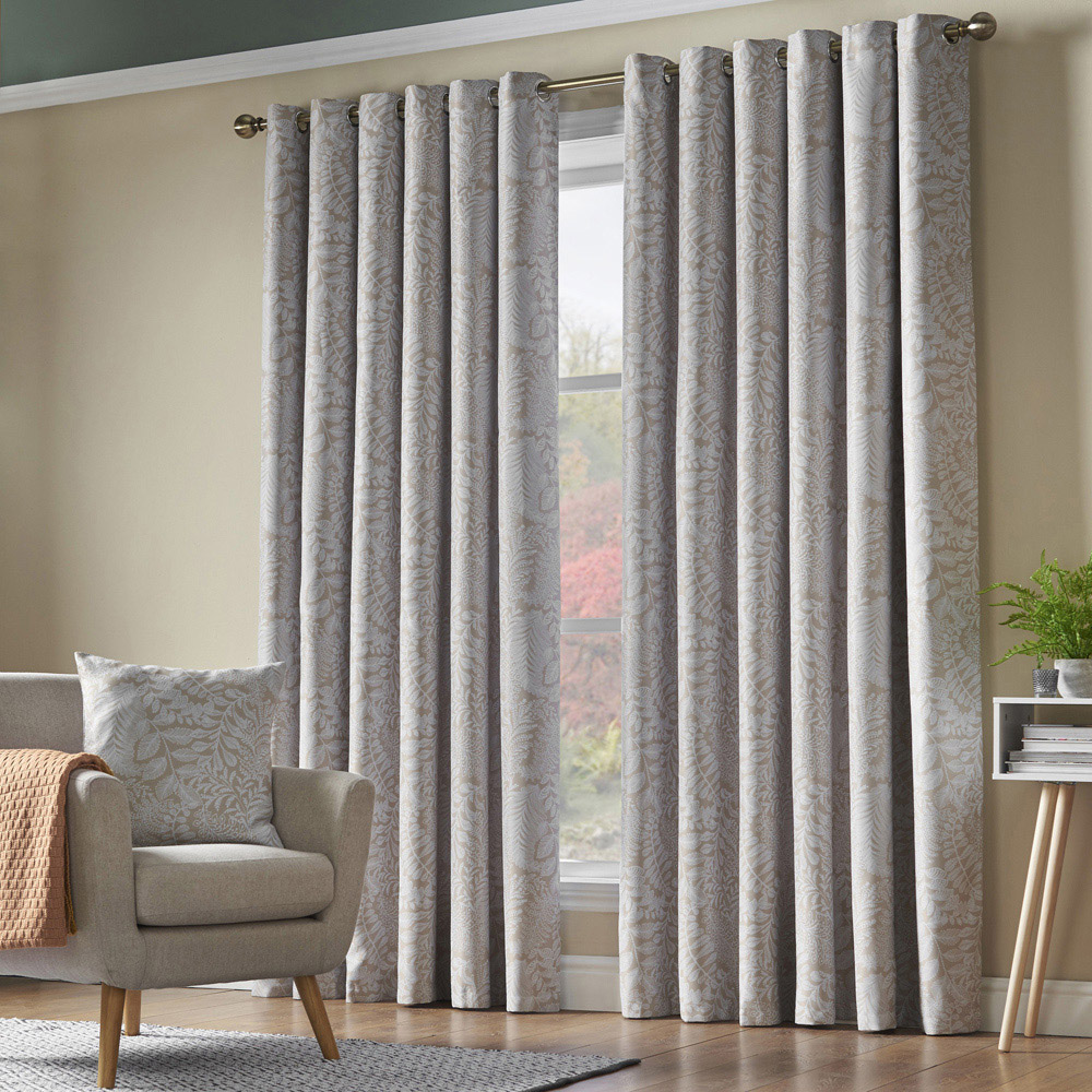 Alan Symonds Fern Cream Blackout Ring Top Eyelet Curtains 168 x 228cm Image 2