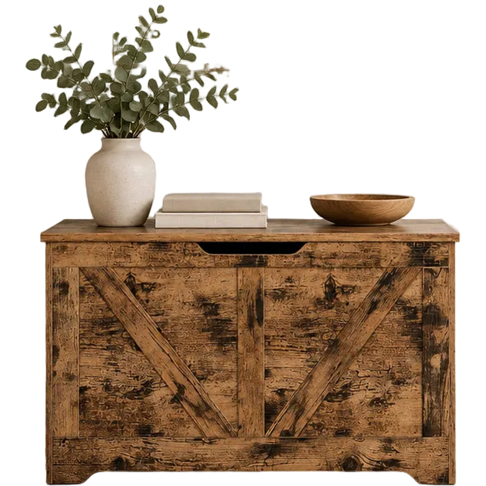 Modcraft Rustic Brown Farmhouse-Style Storage Bench with Lid Image 3