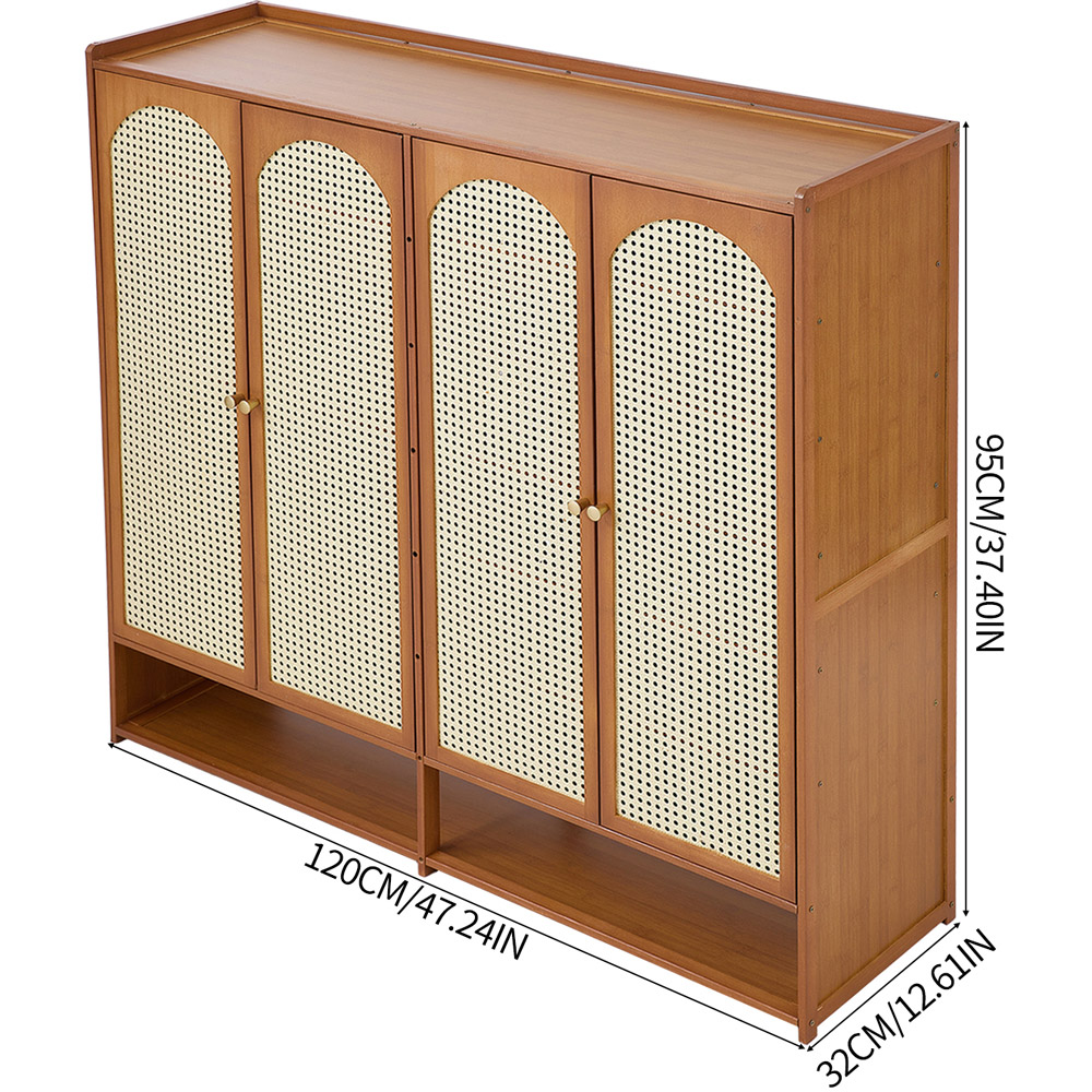 Living and Home 4 Door Single Open Shelf Brown Rattan Shoe Cabinet Image 9