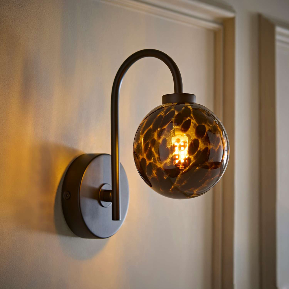 ValueLights Chiara Leopard Print Glass Globe Shade Matte Black LED Wall Light with Bulb Image 6