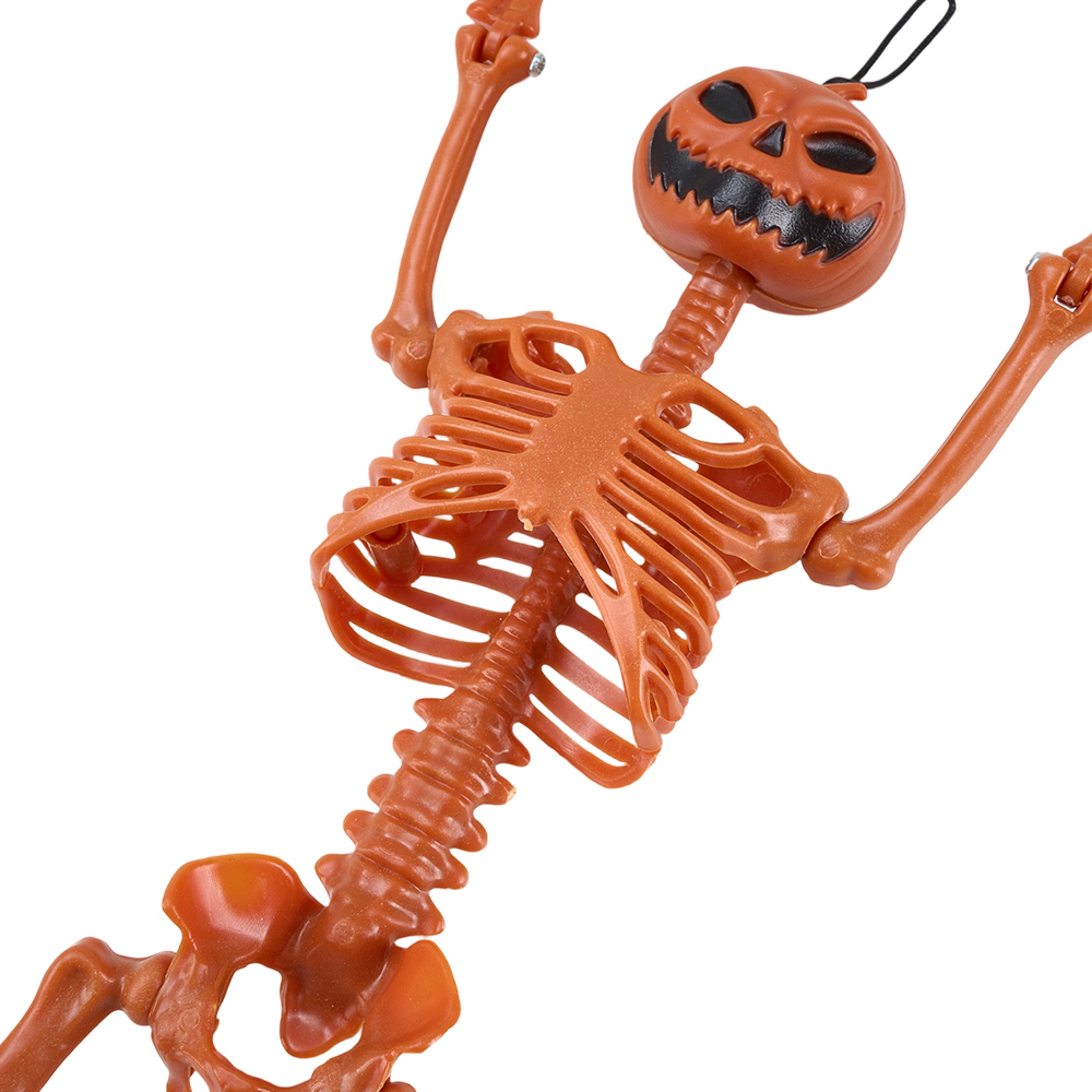 Living and Home Orange Posable Pumpkin Skeleton Halloween Decoration 1.2ft Image 5