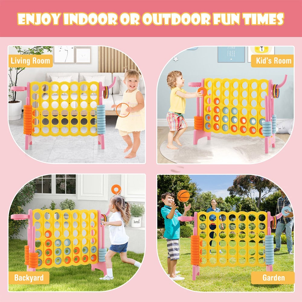 Costway Pink Giant 4 In A Row Connect Game Set with Basketball Hoop and Toss Ring Image 5