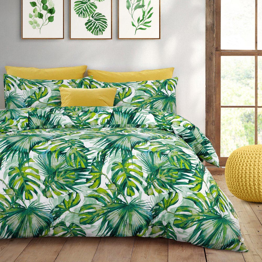 Velosso Single Green Tropical Leaf Duvet Cover Set Image 5