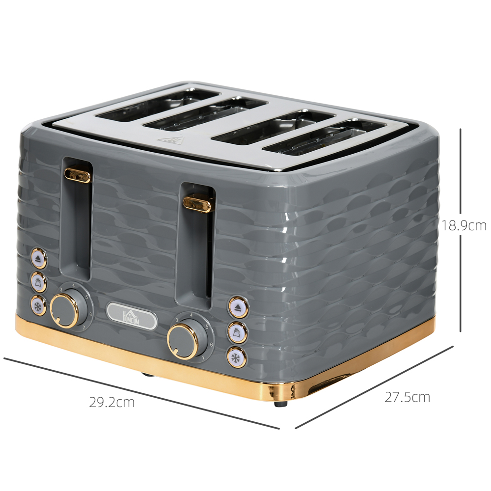 HOMCOM 800-209V70GY Grey Ripple 4 Slot Toaster 1600W Image 9