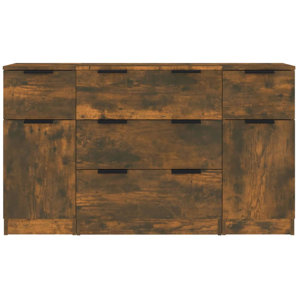 vidaXL 2 Door 5 Drawer Smoked Oak Sideboard 3 Piece Image 4