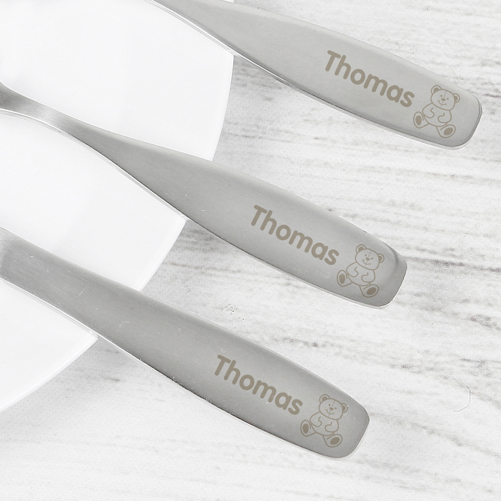 Personalised Memento Personalised 3 Piece Teddy Cutlery Set Image 2