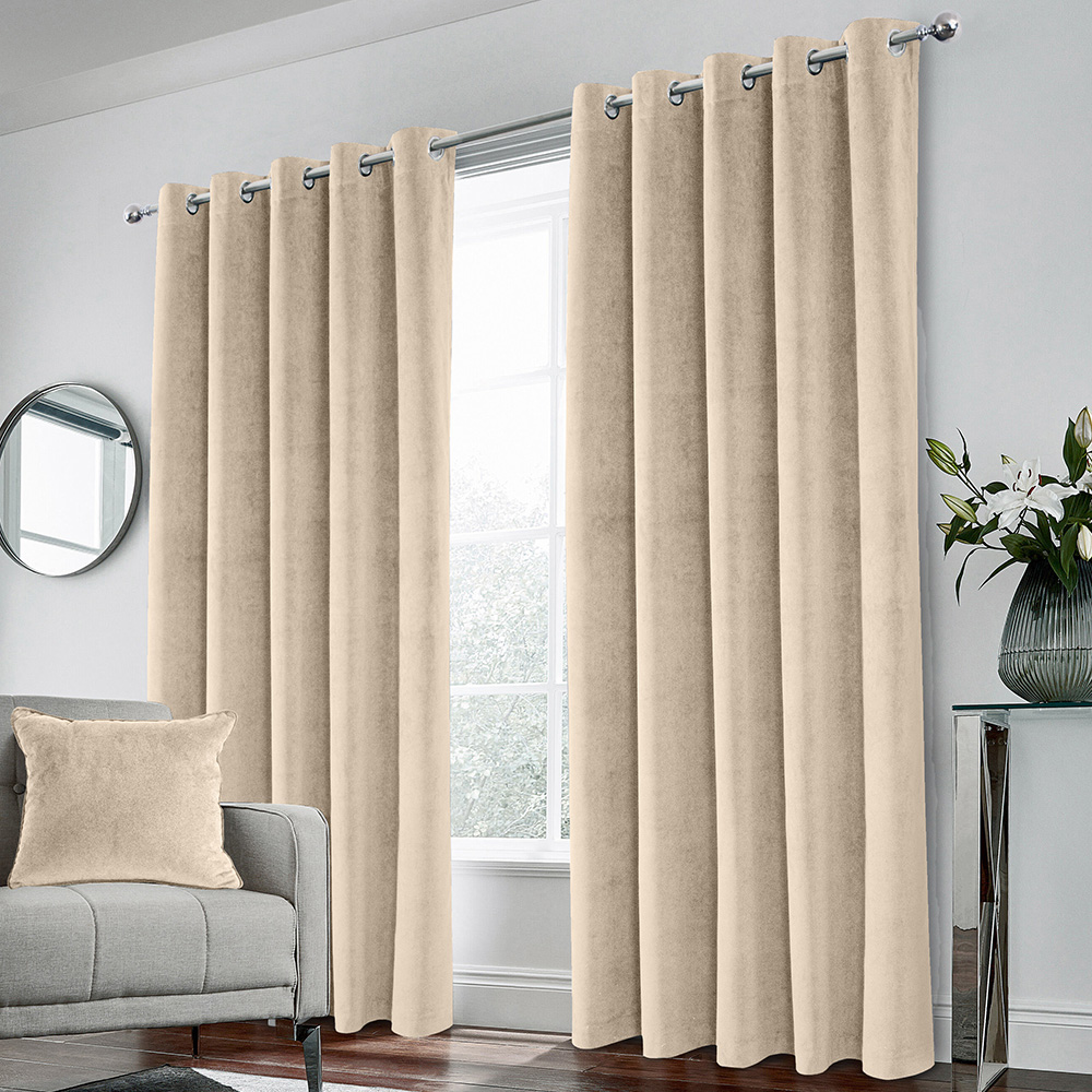 Enhanced Living Hampton Cream Velvet Blackout Thermal Eyelet Curtain 117 x 183cm Image 1