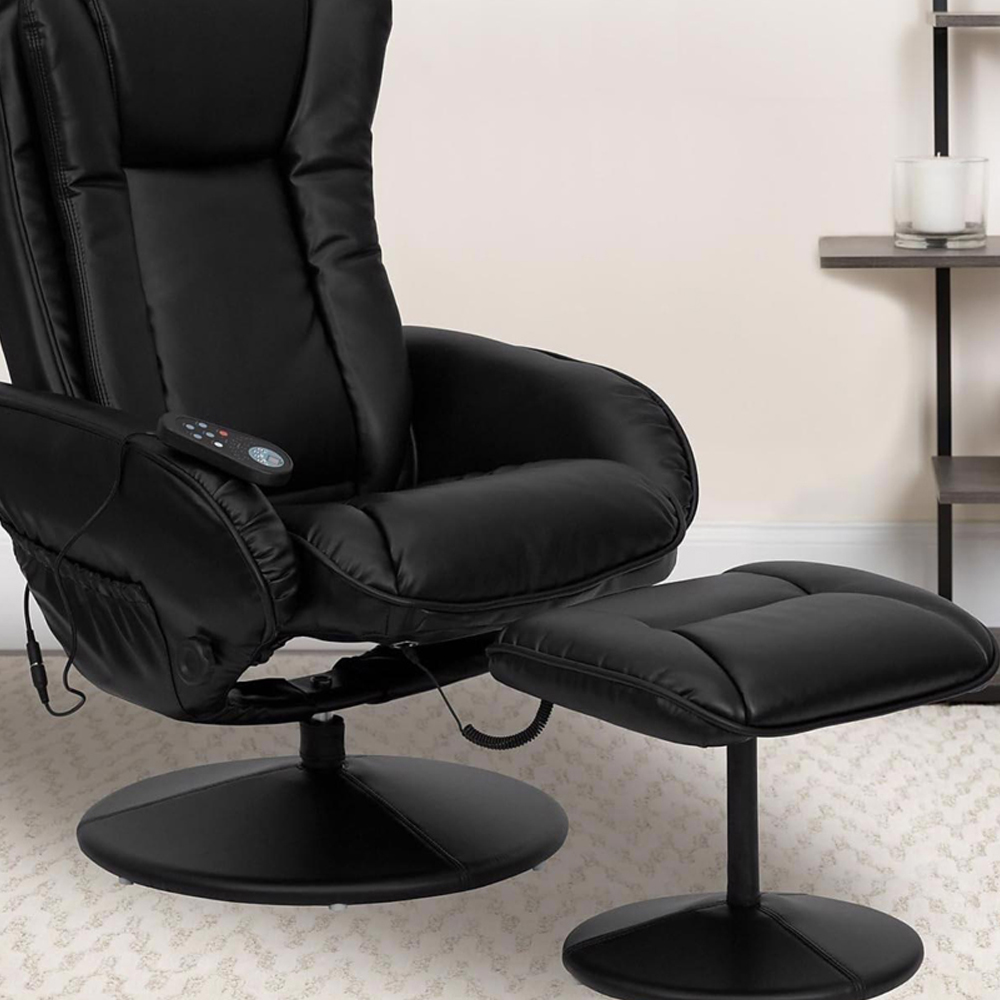 FWStyle Black Faux Leather Swivel Armchair with Footstool Image 3