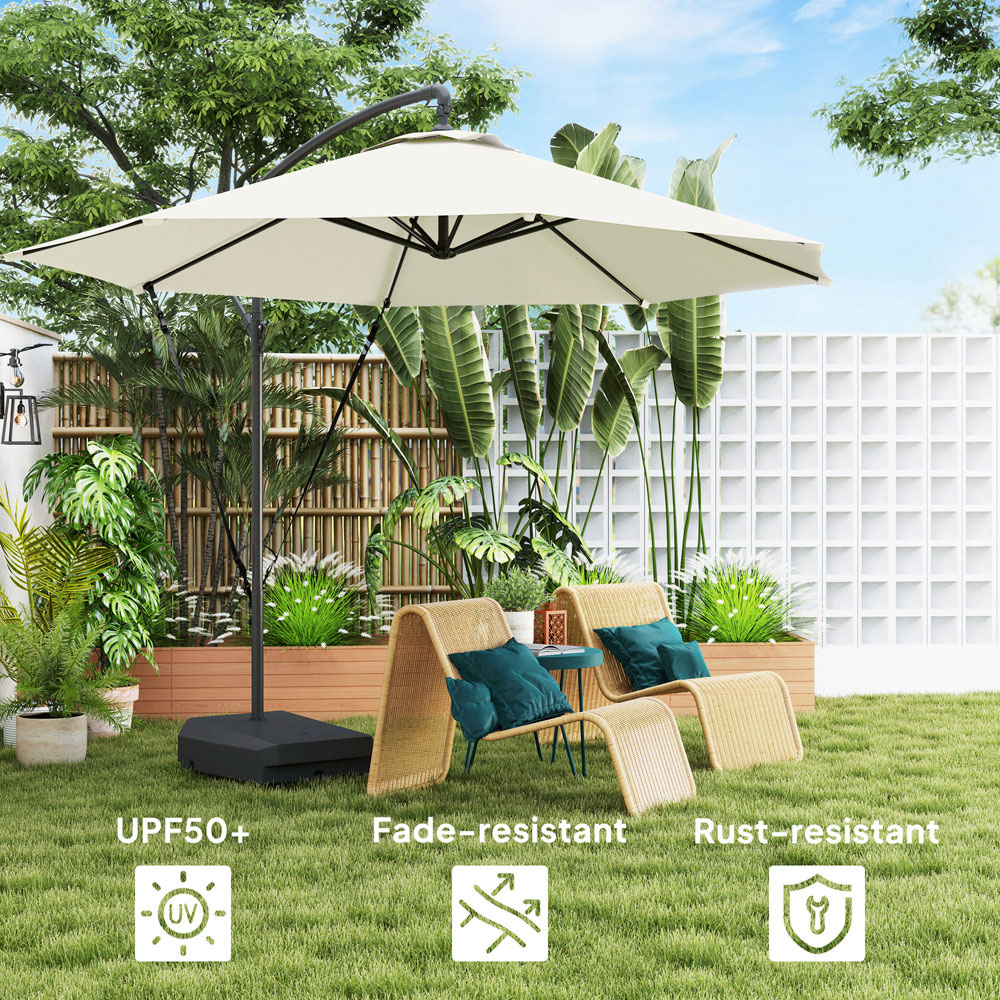 Outsunny Cream Cantilever Garden Parasol with Cover Weighted Base and Wind Strap 2.9m Image 6