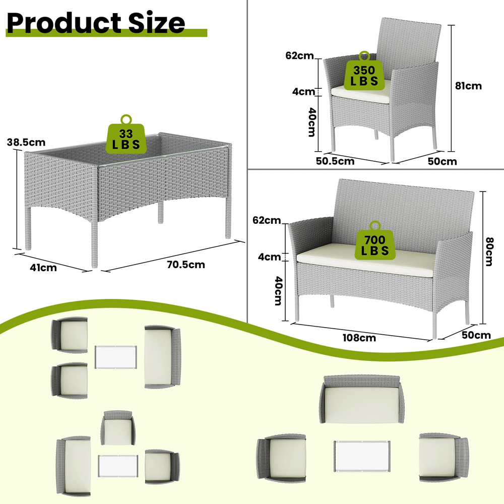 Rattrix 4 Seater Grey Rattan Garden Furniture Set with Cushion Image 8
