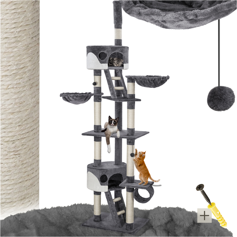 tectake Hansi Grey and White Cat Tree with Scratching Posts 260cm Image 2