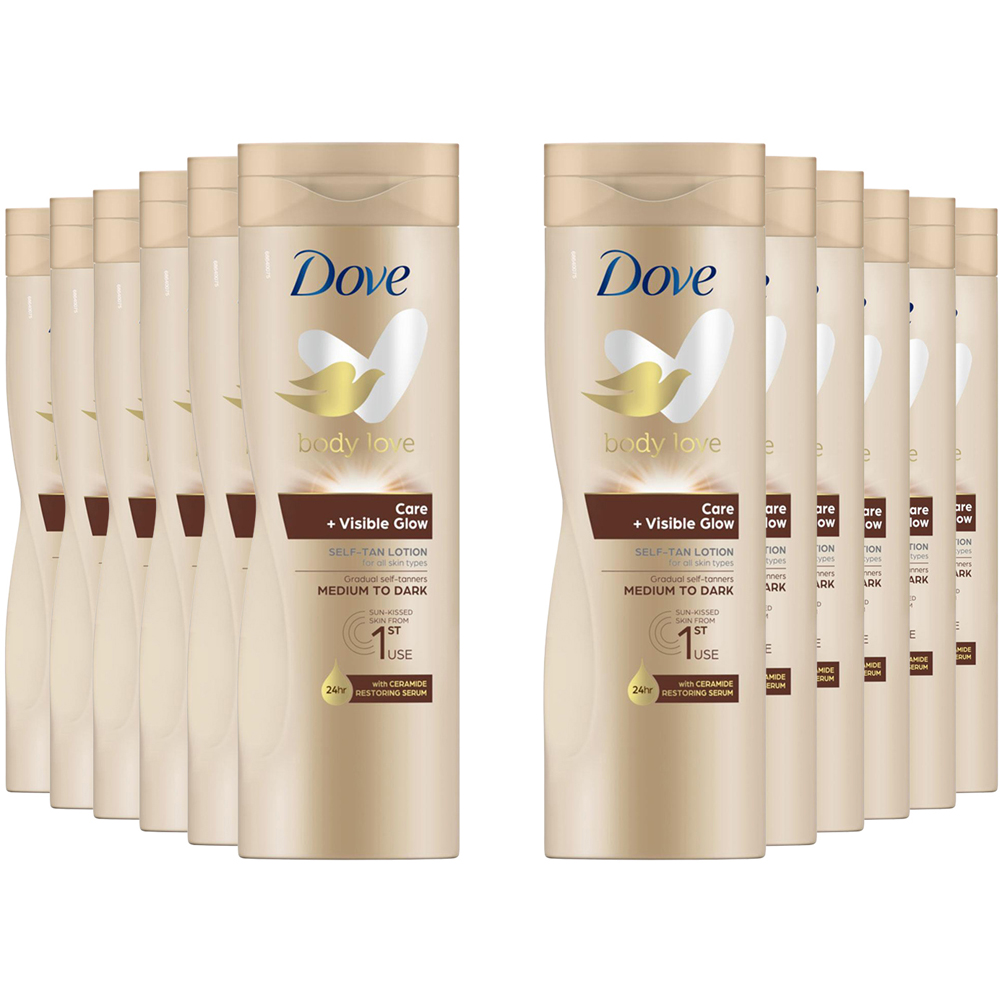 Dove Visible Glow and Care Medium to Dark Self Tan Lotion 400ml 12 Pack Image 1