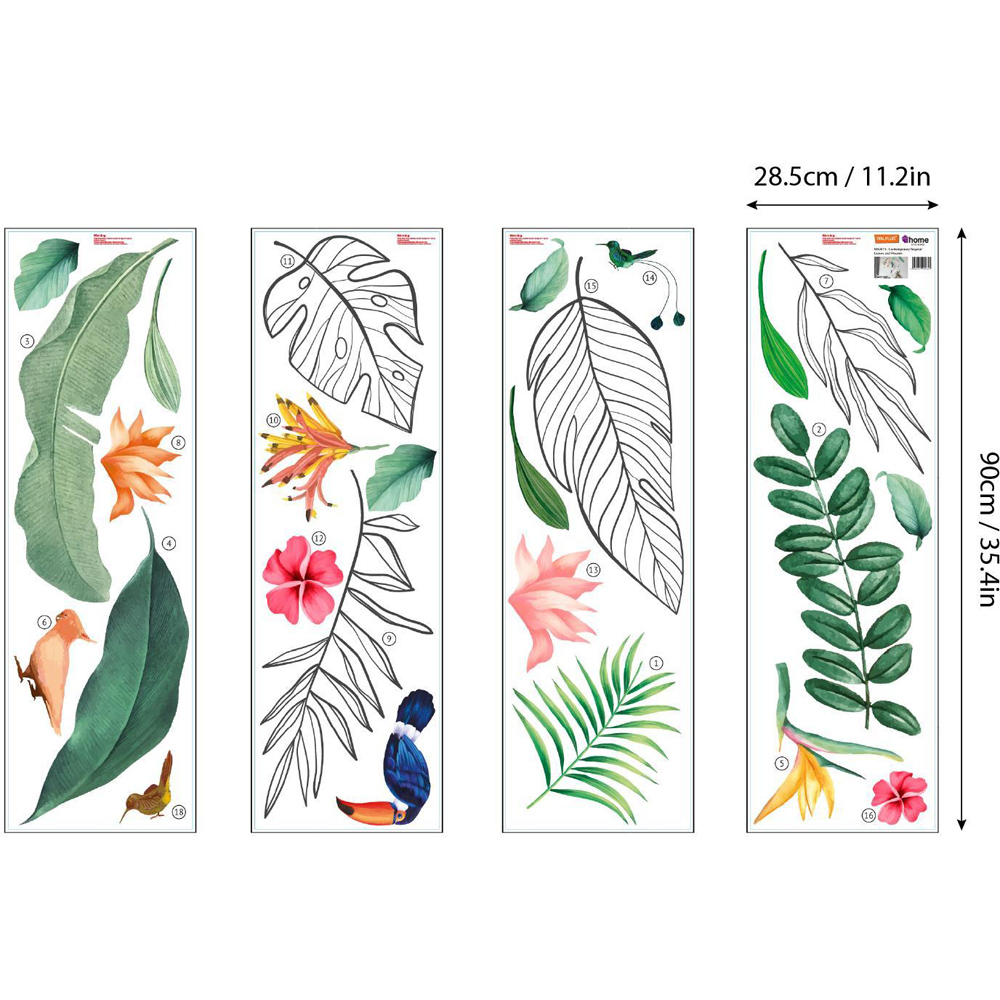 Walplus Tropical Leaves and Flower Theme Self Adhesive Wall Stickers Image 5