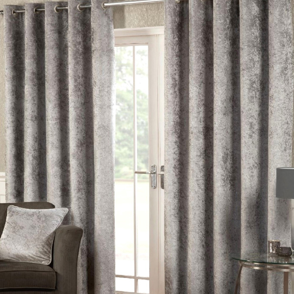 Alan Symonds Silver Crushed Velvet Ring Top Eyelet Curtains 229 x 229cm Image 3