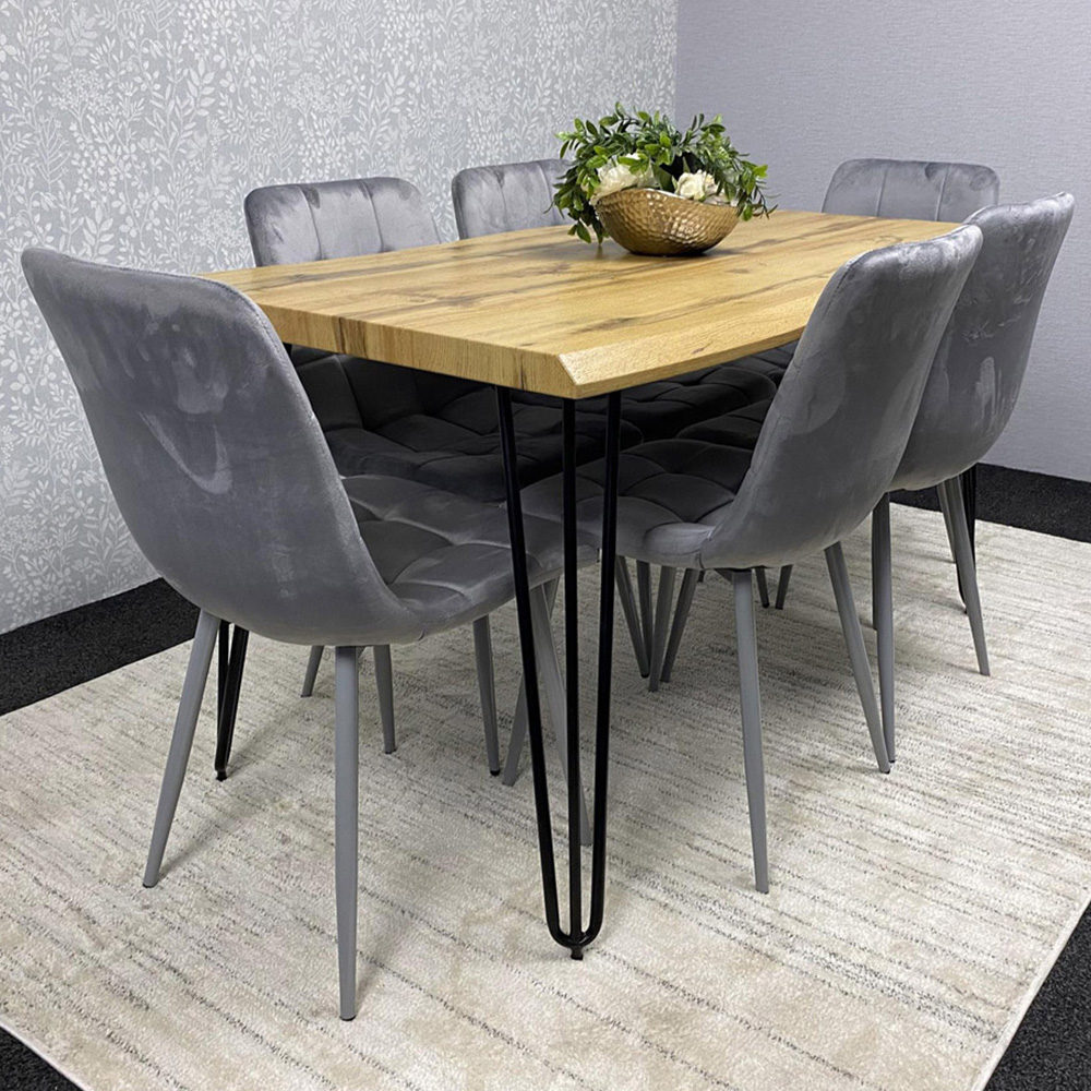Kosy Koala 6 Seater Velvet Wooden Dining Set Grey Image 1