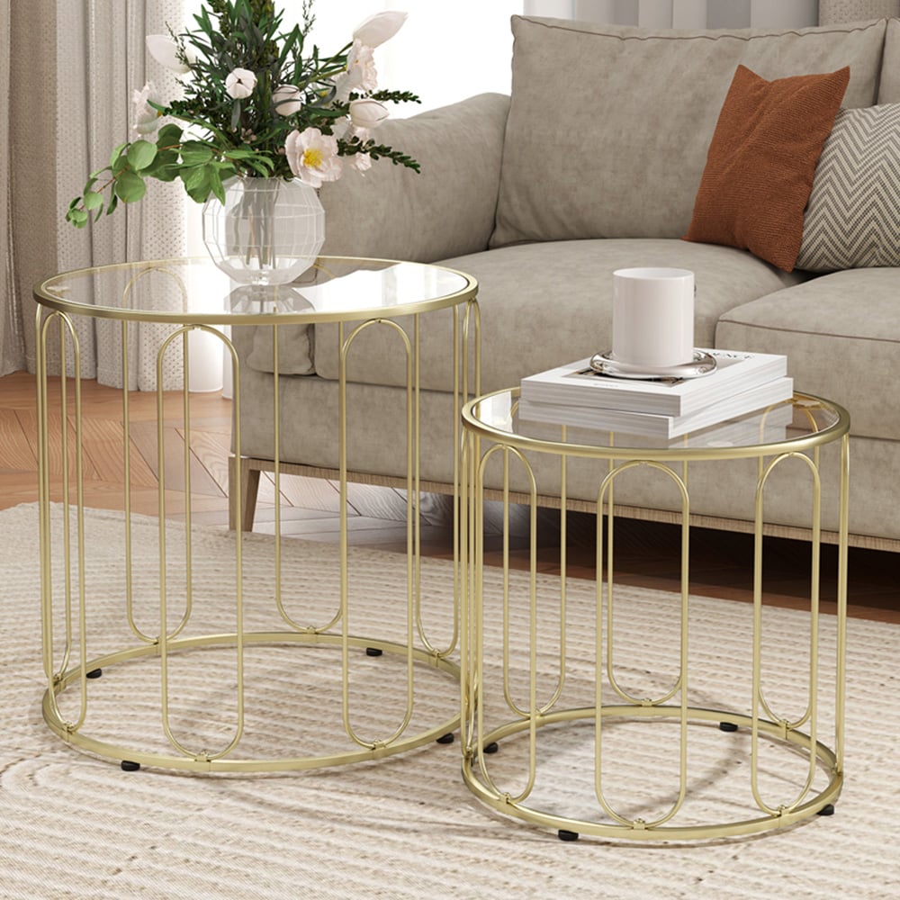 HOMCOM Gold Metal Frame Nesting Coffee Table Set of 2 Image 1