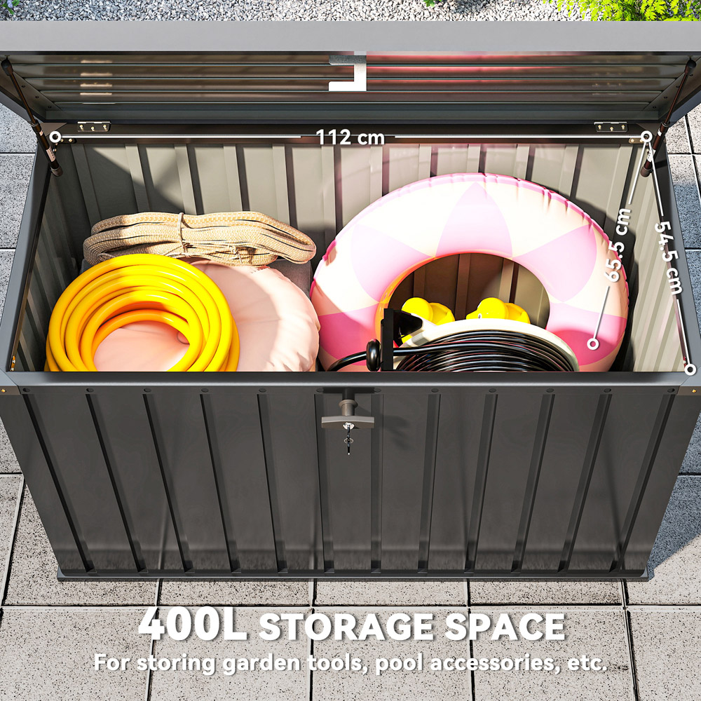Outsunny 400L Black Metal Waterproof Garden Storage Box with Lock Image 7