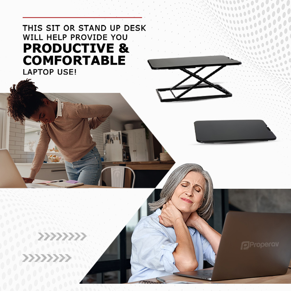 ProperAV Black Slim Sit or Stand Height Adjustable Desk Workstation Image 7
