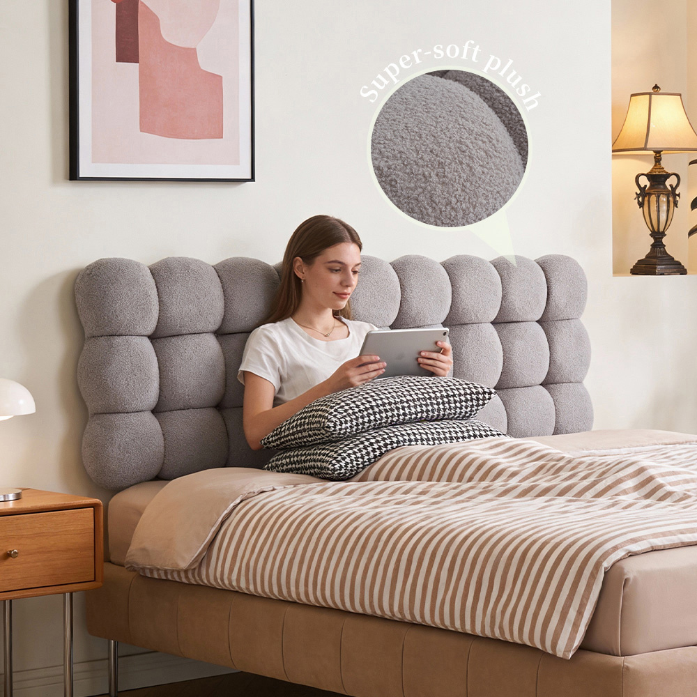 Living and Home Light Grey Sherpa Snowball Upholstered Soft Headboard Pillow 60 x 180cm Image 2