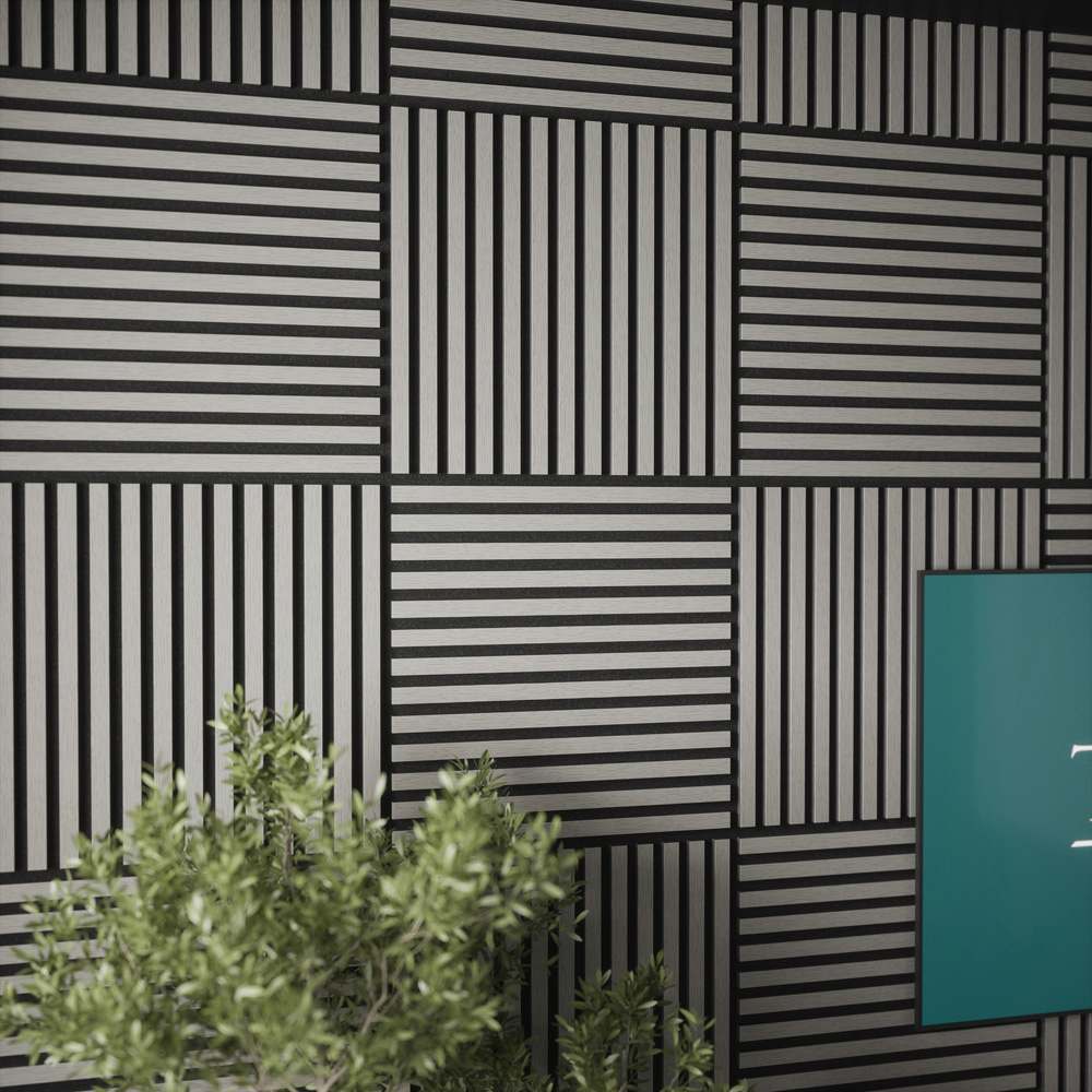 Tuscan Misty Grey PVC Wrapped Acoustic Wall Tile 55.3 x 55.3cm 4 Pack Image 4