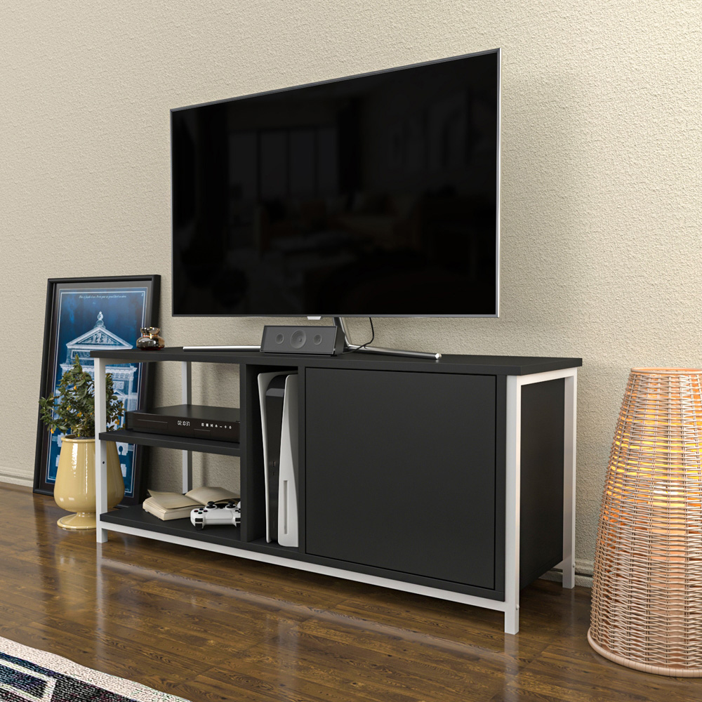 Decorotika Neola Single Door 3 Shelf White and Anthracite TV Unit Image 5