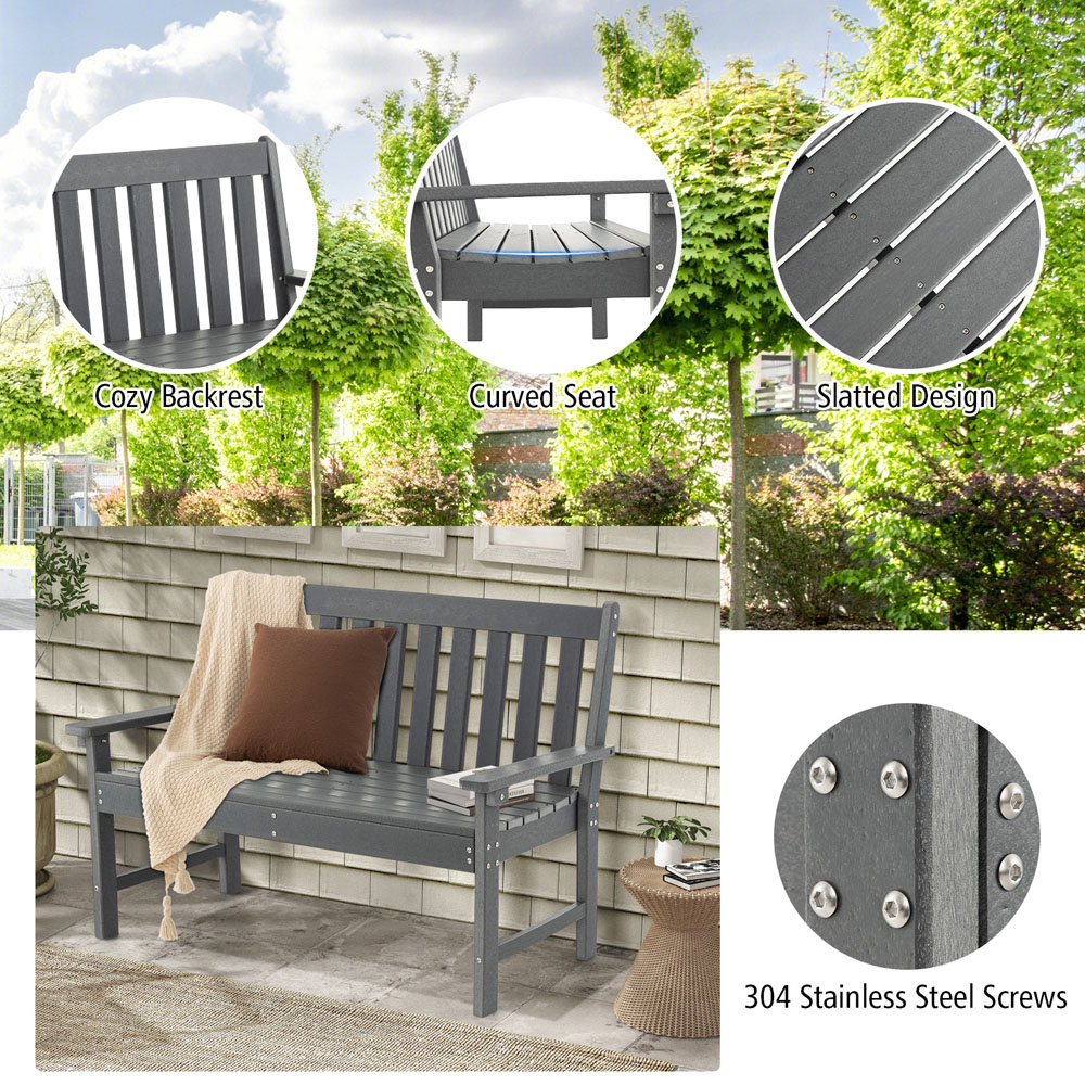 Costway Grey All Weather Garden Bench Image 7
