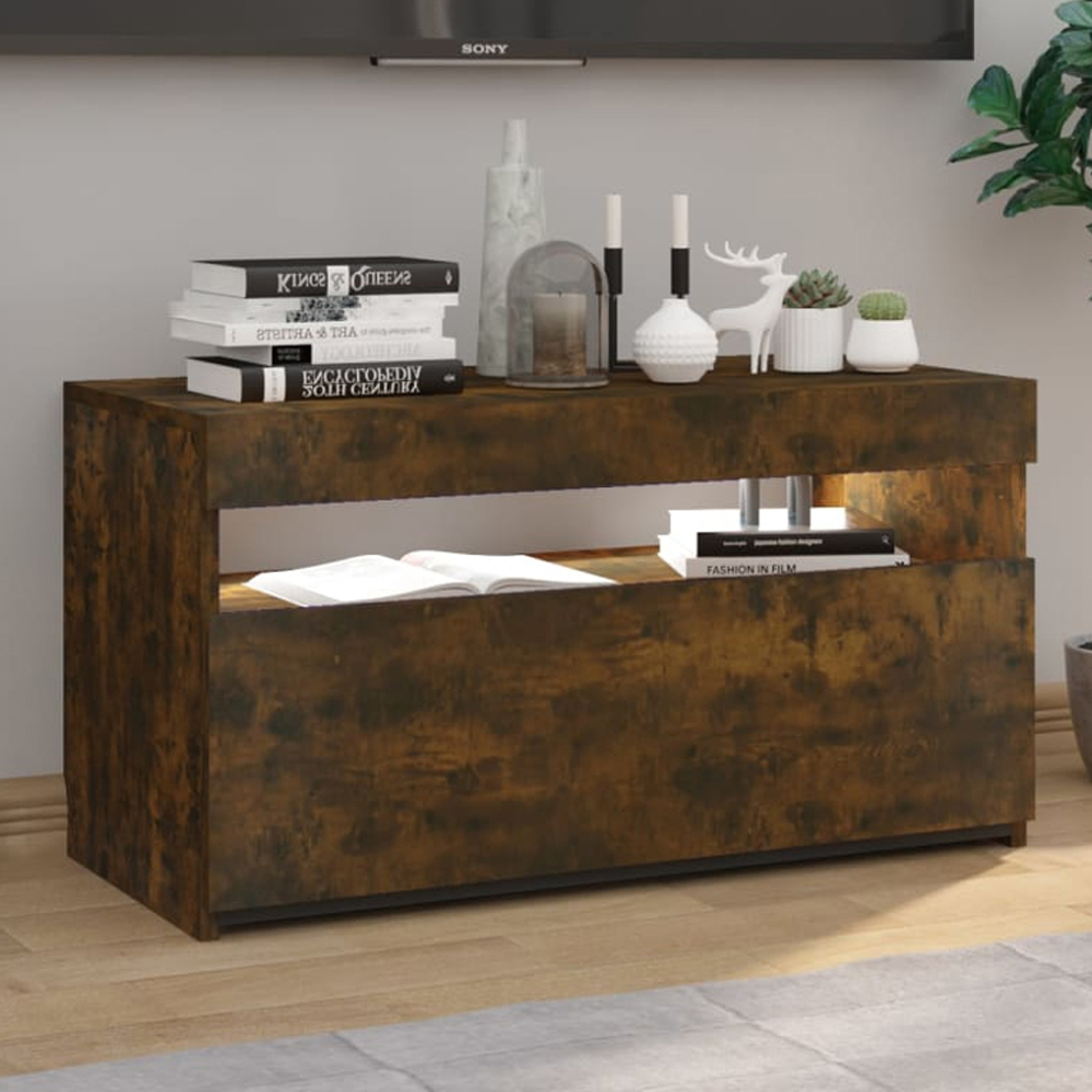 vidaXL Single Door Single Shelf Smoked Oak LED TV Cabinet Image 1