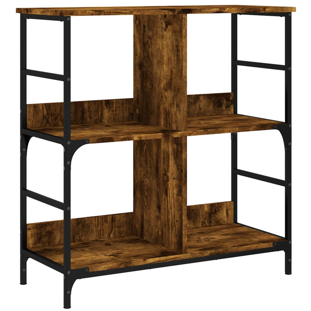 vidaXL 4 Shelf Smoked Oak Wood and Steel Wide Bookcase Image 2