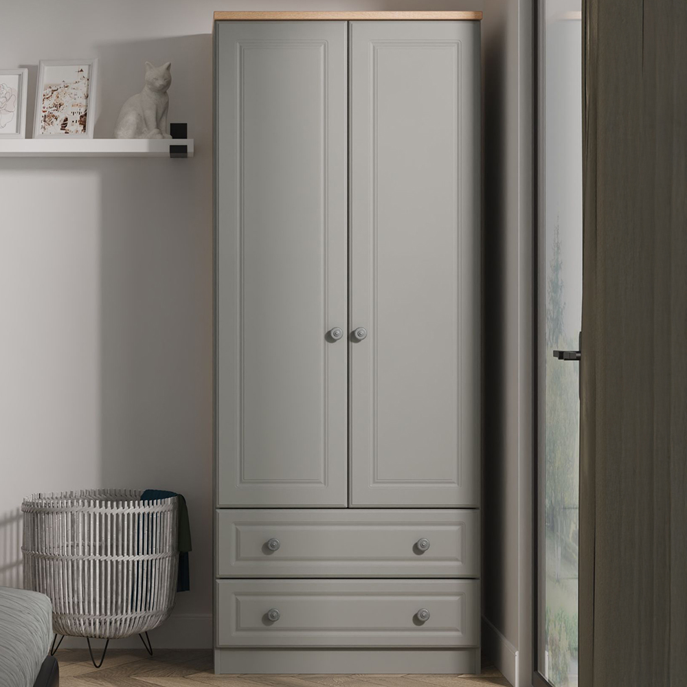 Crowndale Norfolk 2 Door 2 Drawer Dusk Grey and Bardolino Oak Wardrobe Ready Assembled Image 1