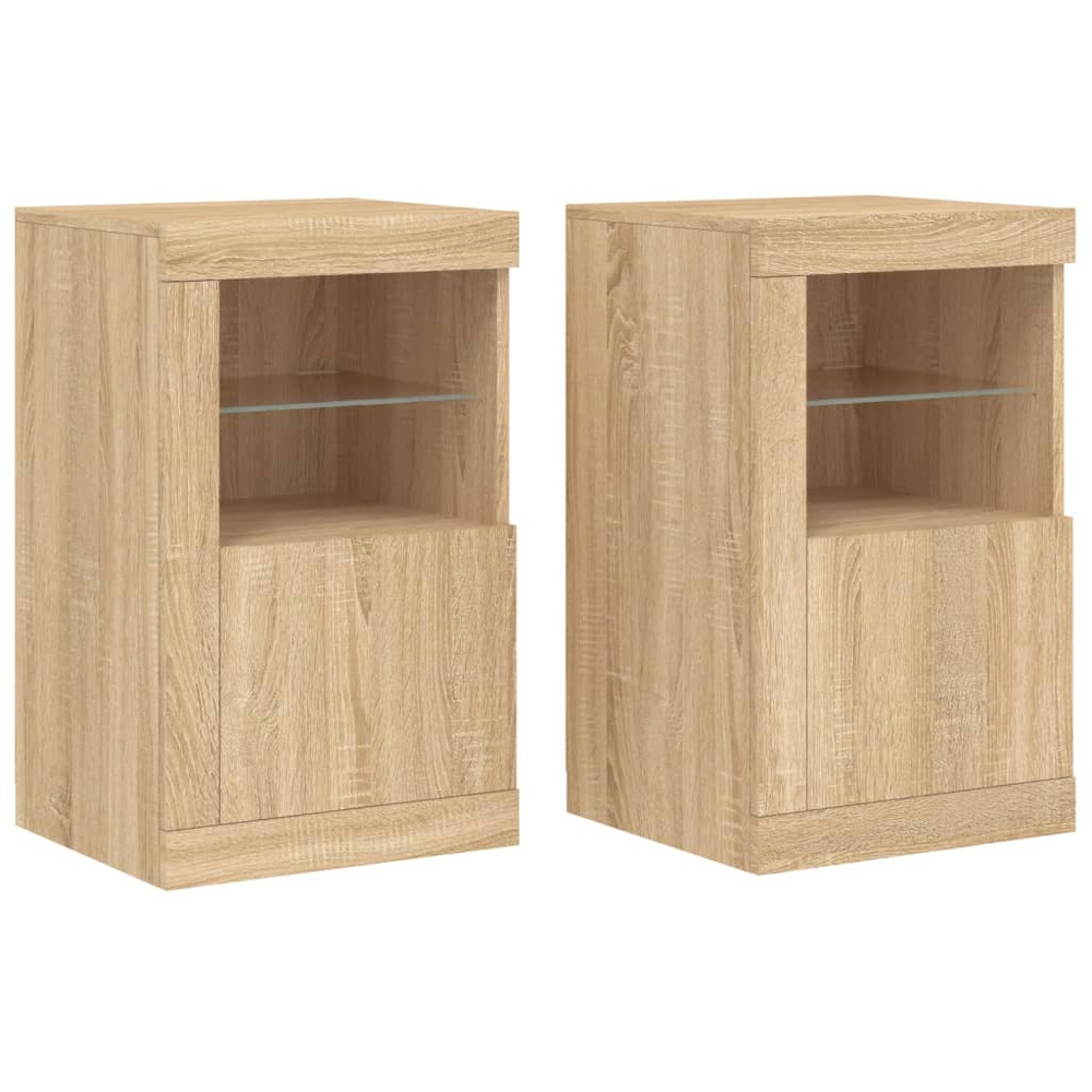 vidaXL Single Door 2 Shelf LED Sonoma Oak Side Cabinet Set of 2 Image 2