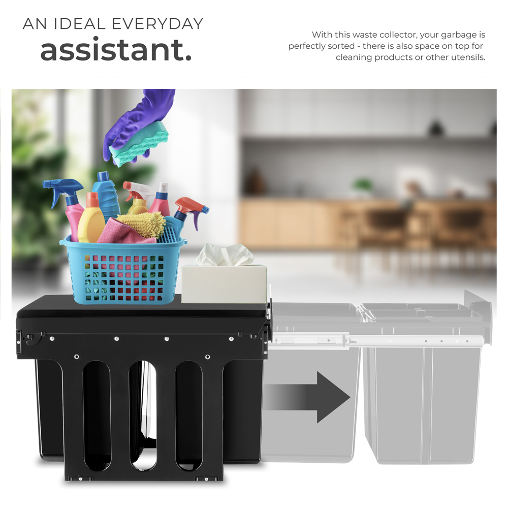 Tectake Ashlyn 3 Compartment Black Telescopic Kitchen Bin 31L Image 5