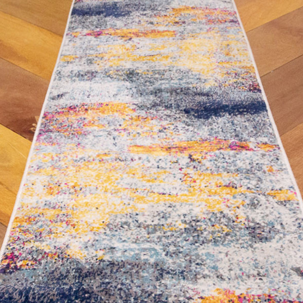 Kukoon Navy Blue and Ochre Distressed Abstract Rug 240 x 60cm Image 3