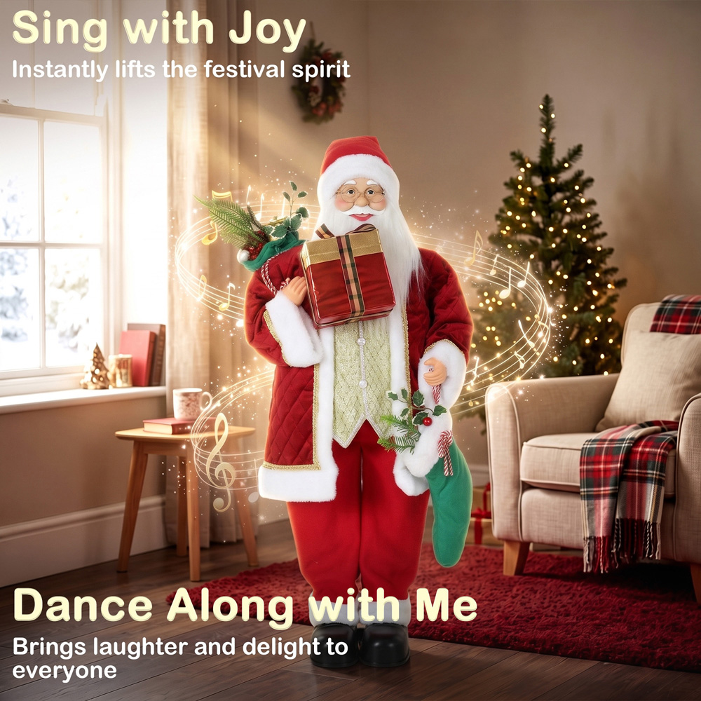 HOMCOM Singing and Dancing Santa Claus with Stocking Sack Christmas Decoration 4ft Image 8