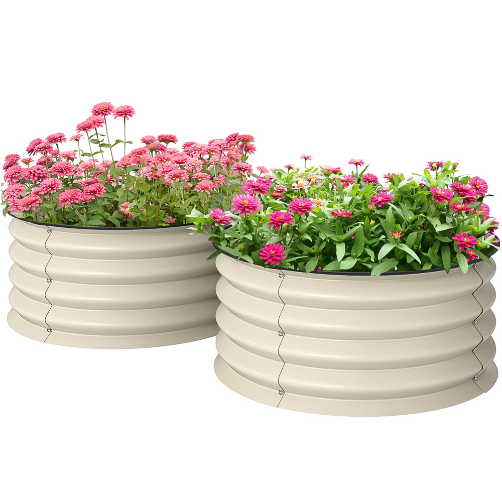 Outsunny Set of 2 Cream White Raised Garden Bed with Safety Edging 30 x 60 x 60cm Image 1