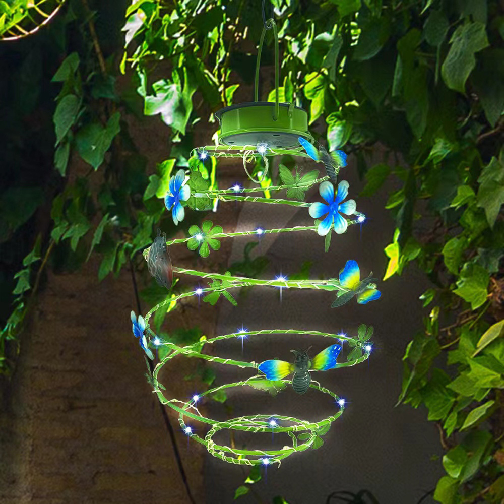 Avilo Spiral Hanging Lantern Solar Garden Light with Butterfly Image 3