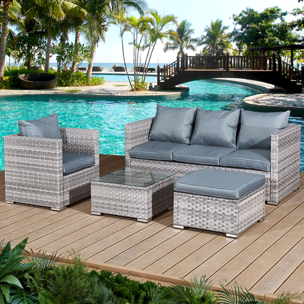 Oseasons Acorn 5 Seater Dove Grey Rattan Lounge Sofa Set Image 1