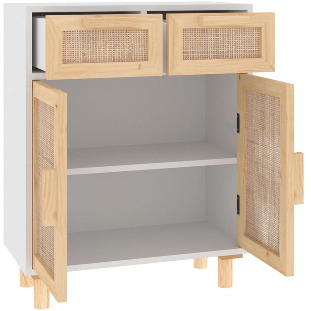vidaXL 2 Door 2 Drawer White and Natural Rattan Solid Pine Wood Sideboard Image 4