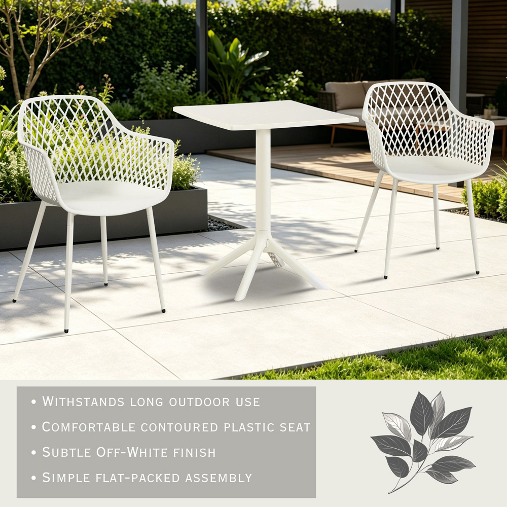 Core Products 2 Seater White Lattice Design Square Plastic Table Garden Bistro Set Image 7